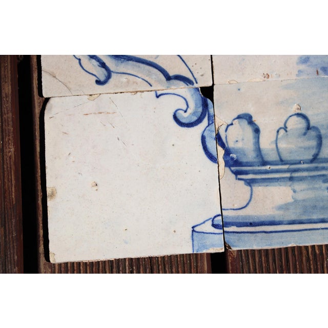 Baroque Tile Mural Panel Depicting a Baroque Jardinière With Flowers, Portuguese, 18th Century For Sale - Image 3 of 16