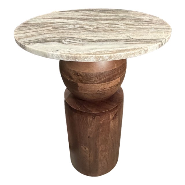 Sculptural Art Deco Inspired Handcrafted Wood and Stone Custom Made Accent Table For Sale