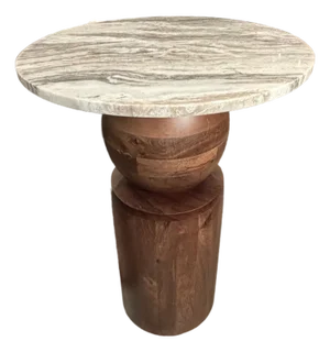 Sculptural Art Deco Inspired Handcrafted Wood and Stone Custom Made Accent Table