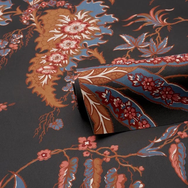 Schumacher Schumacher Apolline Botanical Wallpaper In Rouge & Noir For Sale - Image 4 of 5