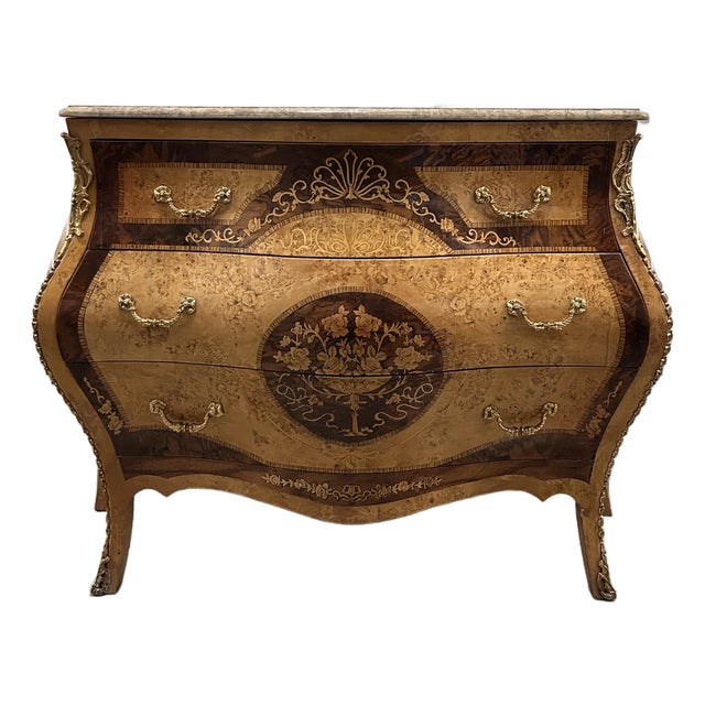 Italian Bombay Chest With Travertine Top and Gilt Brass Hardware in Green Bronze For Sale