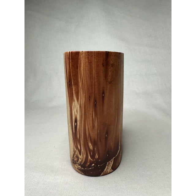 Vintage Frenc;h Country Faux Bois Ceramic Vase, Brown & Cream For Sale - Image 4 of 9