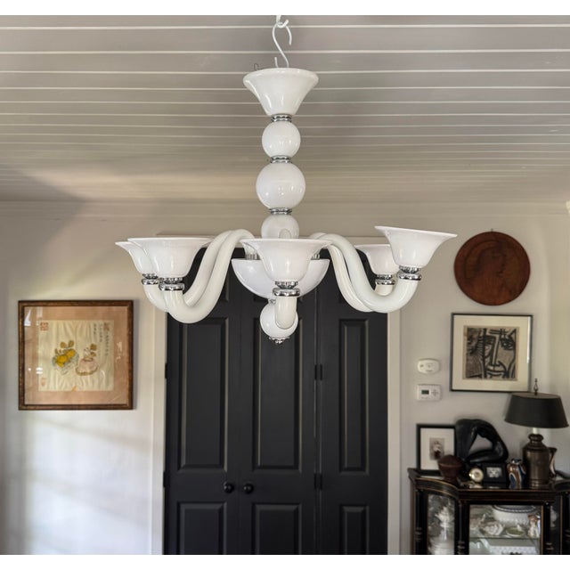 2000 - 2009 White Murano Glass Chandelier For Sale - Image 5 of 7