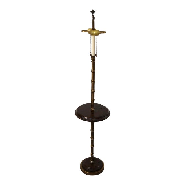 Antique Faux Bamboo in Brass & Leather Floor Lamp For Sale
