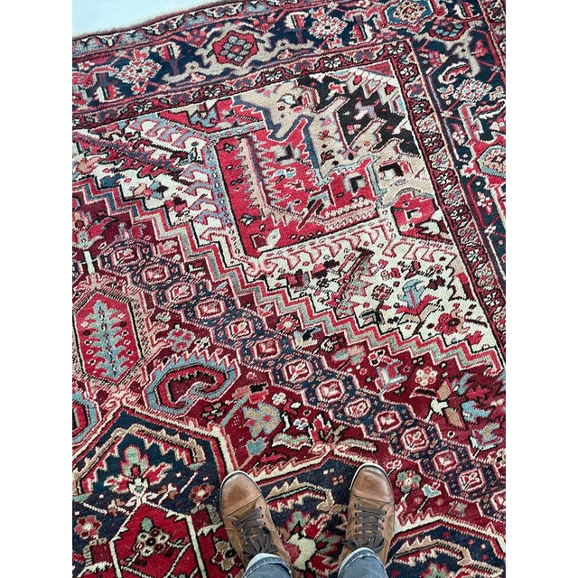 Antique Rich Heriz Full Pile Pastel Greens Rug 9 x 11.8 For Sale - Image 14 of 15