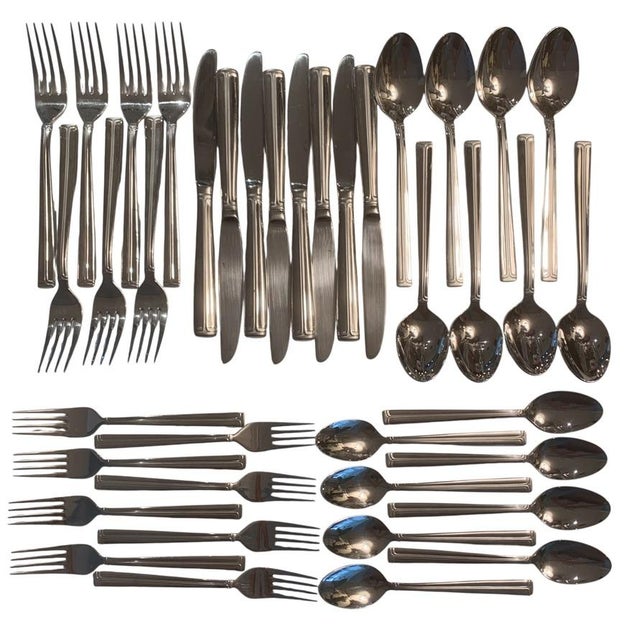2000 - 2009 Mikasa Parallels Stainless Flatware Set Sevice for Eight - 40 PCS Plus Divider For Sale - Image 5 of 10
