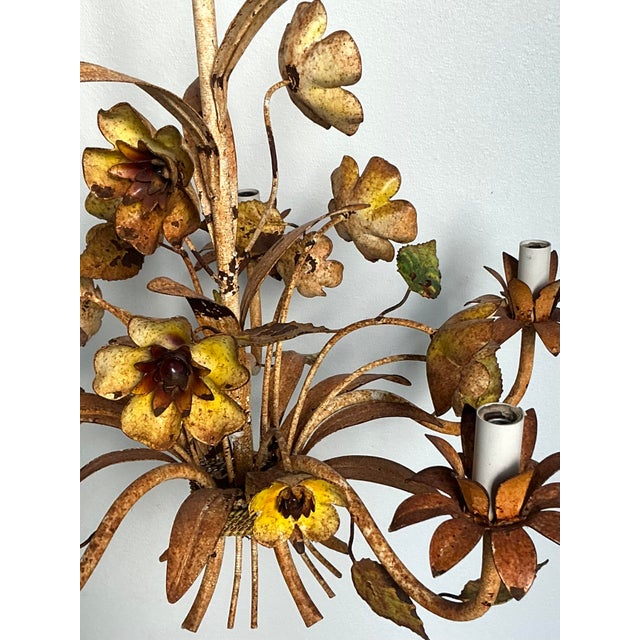 Hollywood Regency Vintage Boho Patinated Tole Chandelier For Sale - Image 3 of 12
