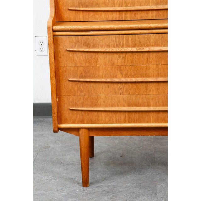 Mid Century Danish Modern Secretary Desk Oak Leaf Bureau Denmark Drawers Vanity For Sale - Image 9 of 12