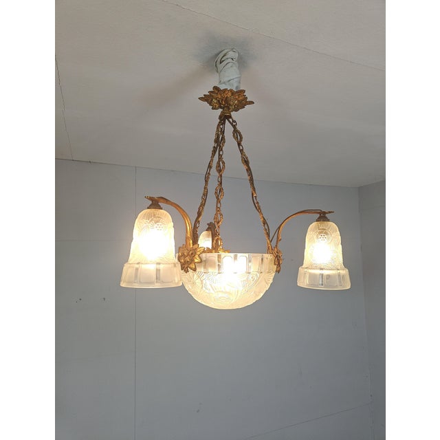 Metal Art Deco Chandelier from Hettier & Vincent, France, 1920s For Sale - Image 7 of 11