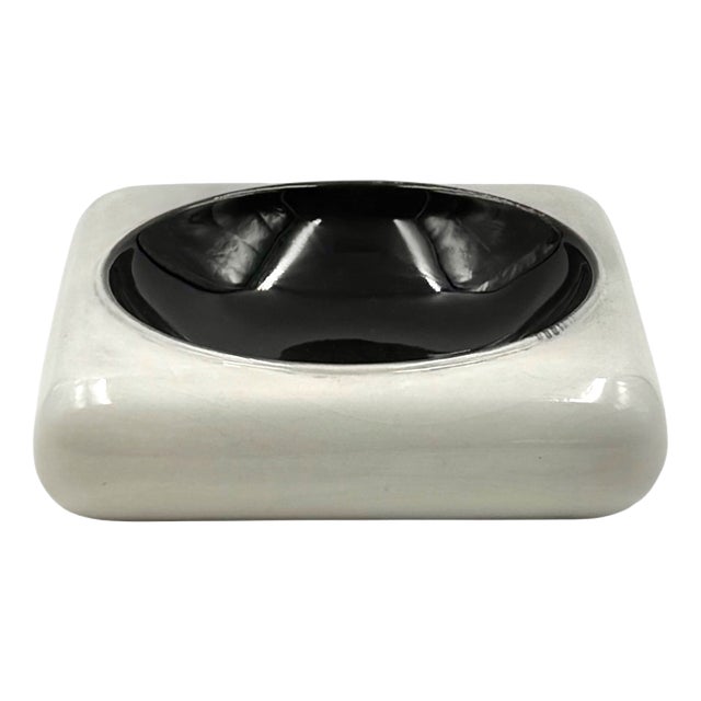 Space Age Black and White Ceramic Ashtray, Italy 1970s For Sale