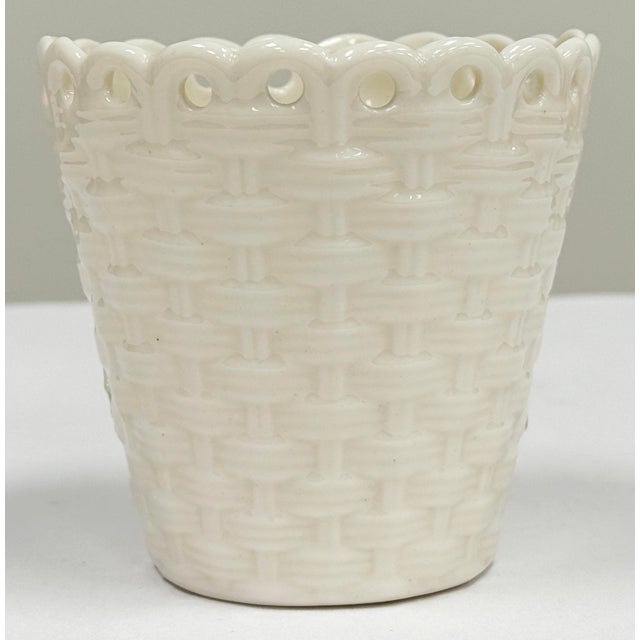 Late 20th Century Vintage Belleek Ireland Porcelain Floral Basketweave Motif Spill Vase For Sale - Image 5 of 8