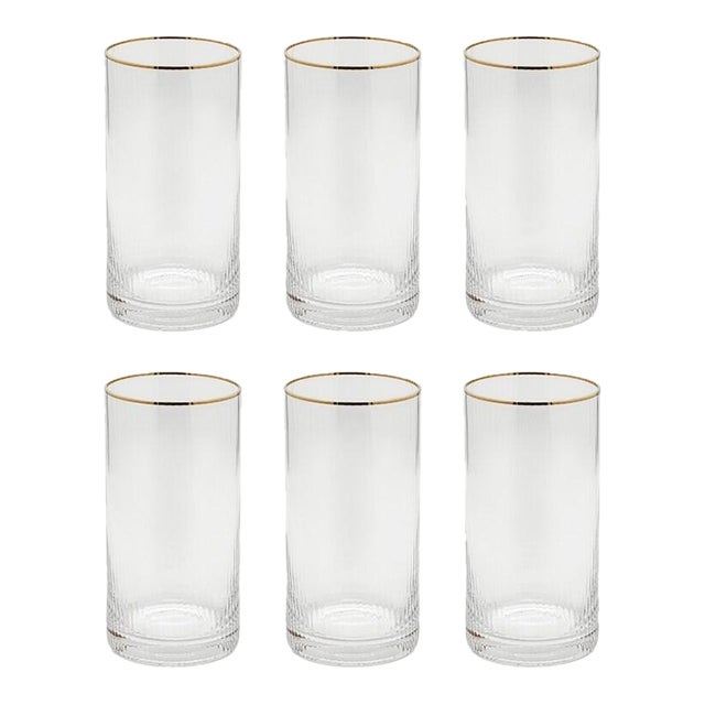 Optic High Ball w/ Gold Rim, Set of 6 For Sale