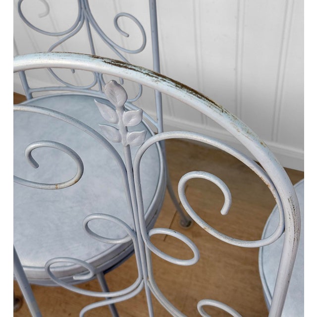 Vintage French Blue Wrought Iron Tall Back Garden Patio Chairs - Set of 4 For Sale - Image 9 of 13