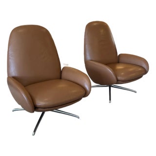 Hlynur Atlason for Design Within Reach Vala Sienna Leather Swivel Recliners, Pair For Sale