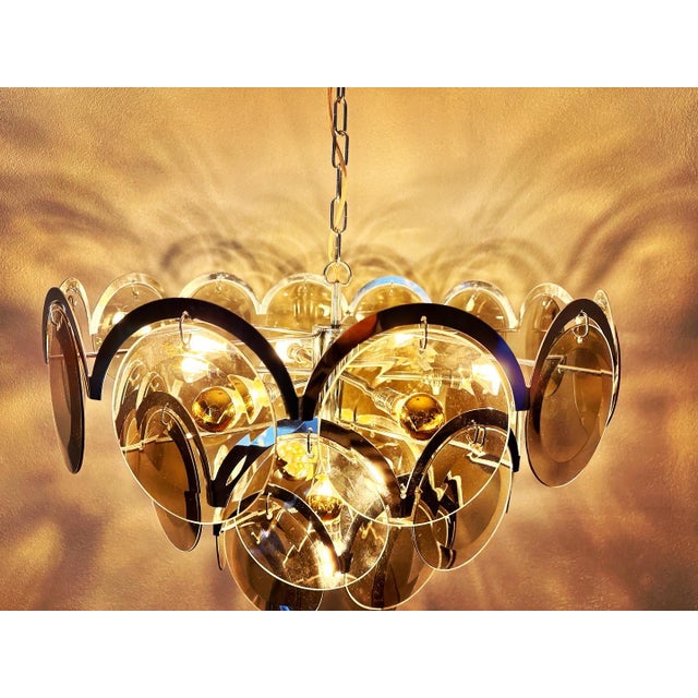 Vintage Brass and Glass Chandelier from Vistosi, 1970s For Sale - Image 10 of 15
