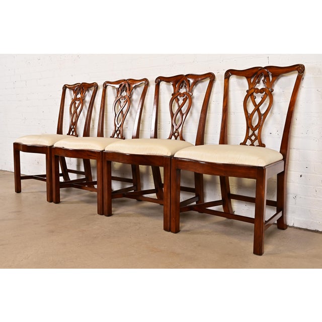 English Maitland Smith Georgian Carved Mahogany Dining Chairs, Set of Four For Sale - Image 3 of 13