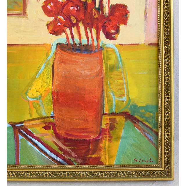 Late 20th Century Original Juan Pepe Guzman Floral W/Red Flowers Oil Painting For Sale - Image 5 of 10