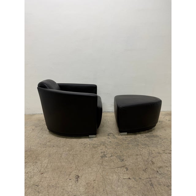 Black Enzo Luca Art Deco Revival Leather Lounge Chairs and Footrests, 1990s - A Pair For Sale - Image 8 of 18