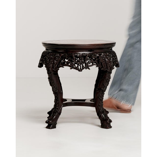 Chinese Carved Pedestal Table with Marble Top, Antique, China, Late 19th Century For Sale - Image 4 of 14
