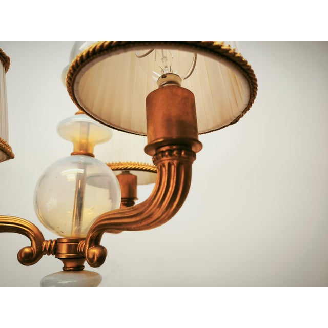 Brass and Murano Chandelier with Silk Lampshades, 1950s For Sale - Image 12 of 18