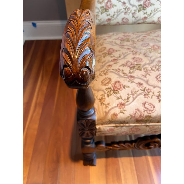 Late Victorian Jacobean Revival Hand-Carved Walnut Armchair, Circa 1890–1910 For Sale - Image 4 of 10
