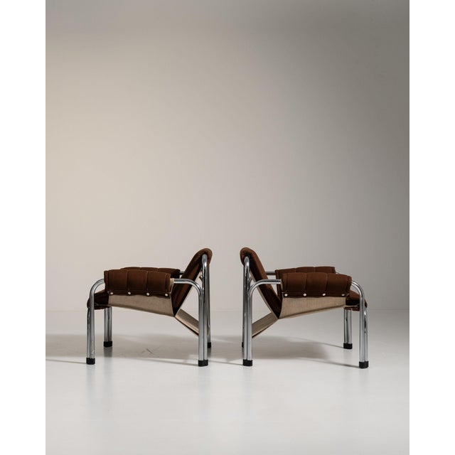 1980-1989 Czech Republic Deep Espresso Brown Pair Of Chrome-Frame Lounge Chairs For Sale - Image 4 of 11