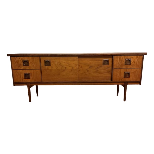 1966 Mid-Century Two-Toned Teak Sideboard With Sliding Doors For Sale