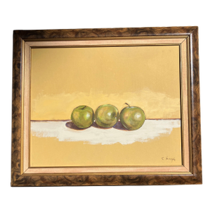 Contemporary Original Stephen Heigh Still Life Painting “Granny Smith” Vintage Frame