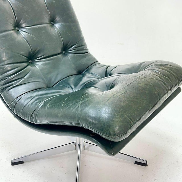 Mid-Century Dark Green Leather Lounge Chair, 1980s For Sale - Image 6 of 11