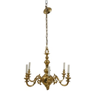 Quality Solid Brass 6 Arm Chandelier Light Fixture For Sale