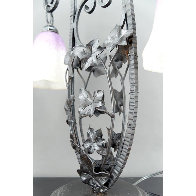 Art Deco Bicéphalous Wrought Iron Lamp from Schneider, France, 1920s For Sale - Image 6 of 11