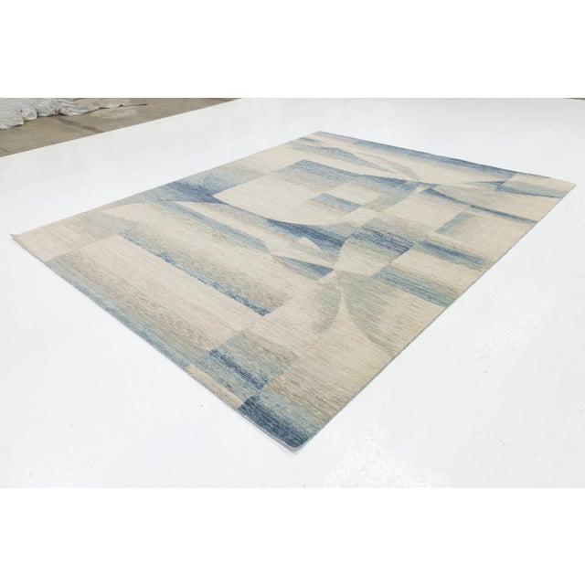 Sand 8x10 Abstract Azure & Sand Modern Hand-Loomed Wool & Nylon Area Rug For Sale - Image 8 of 10