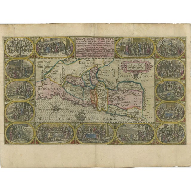 Map of the Holy Land with Biblical Vignettes by Petrus Plancius, Cloppenburg, 1625 For Sale