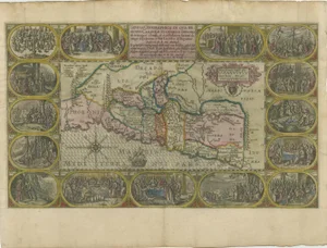 Map of the Holy Land with Biblical Vignettes by Petrus Plancius, Cloppenburg, 1625