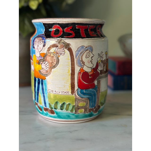 MCM Giovanni DeSimone for Vietri "Osteria" Hand-Painted Ceramic Vase/ Cachepot For Sale In Boston - Image 6 of 9