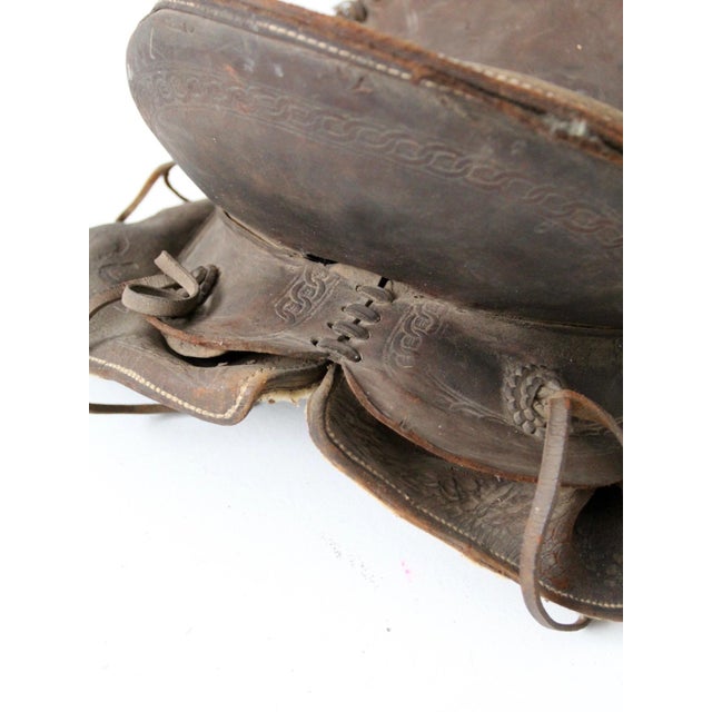 Brown Old Western Leather Saddle Decorative Ranch Decor For Sale - Image 8 of 15