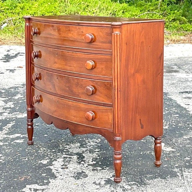 Early 20th Century Vintage Regency Bow Front English Mahogany Chest of Drawers For Sale - Image 5 of 8