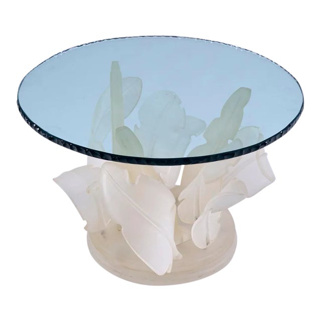 1970s Hollywood Regency Lucite and Glass Leaf Coffee Table For Sale