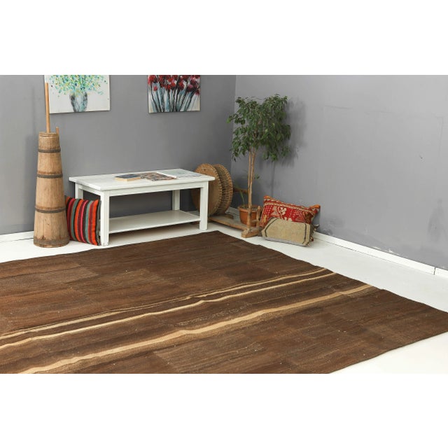 Mid 20th Century Brown Vintage Large Kilim Rug For Sale In Los Angeles - Image 6 of 7