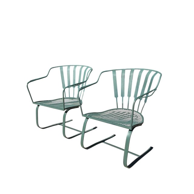 Russell Woodard Mid-Century Modern Wrought Iron Pinecrest Bouncer Patio Chairs - A Pair For Sale - Image 4 of 14