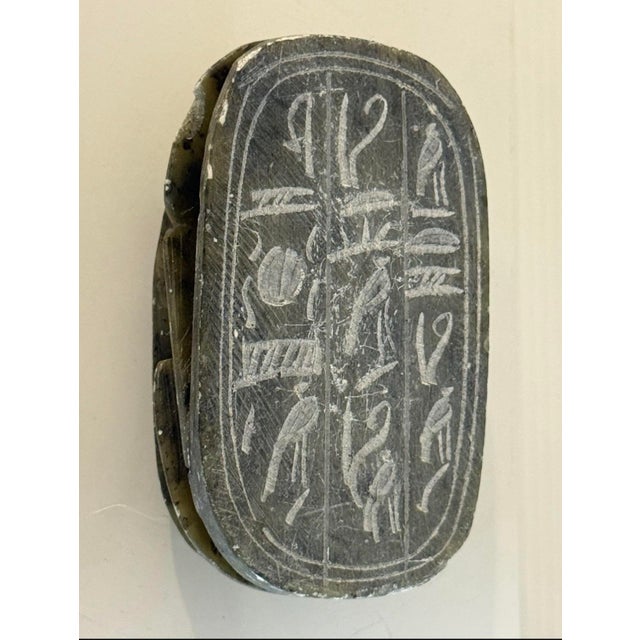 Pair Vintage Egyptian Revival Hand Carved Soap Stone Scarab Figurines With Hieroglyphics For Sale - Image 12 of 12