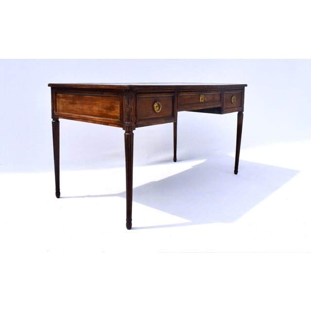 French Louis XVI Style Leather Writing Desk by Cassard Et Cie, Paris, 1920s For Sale - Image 3 of 13
