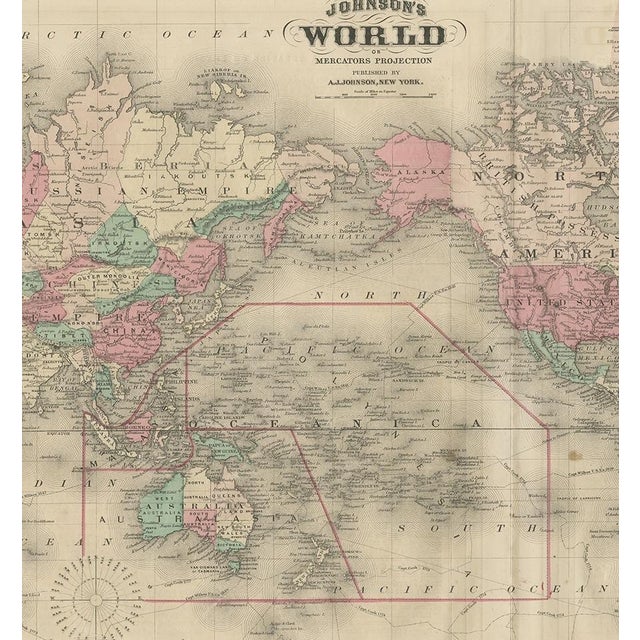 Antique Map of the World by Johnson, 1872 For Sale - Image 3 of 5