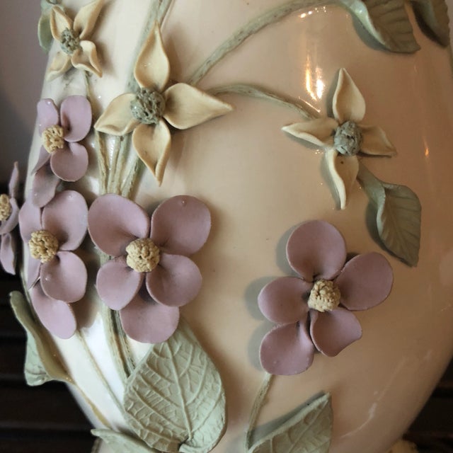Beautiful ceramic floral lamp, perfect for the interior designer. The piece is from the 1970s.