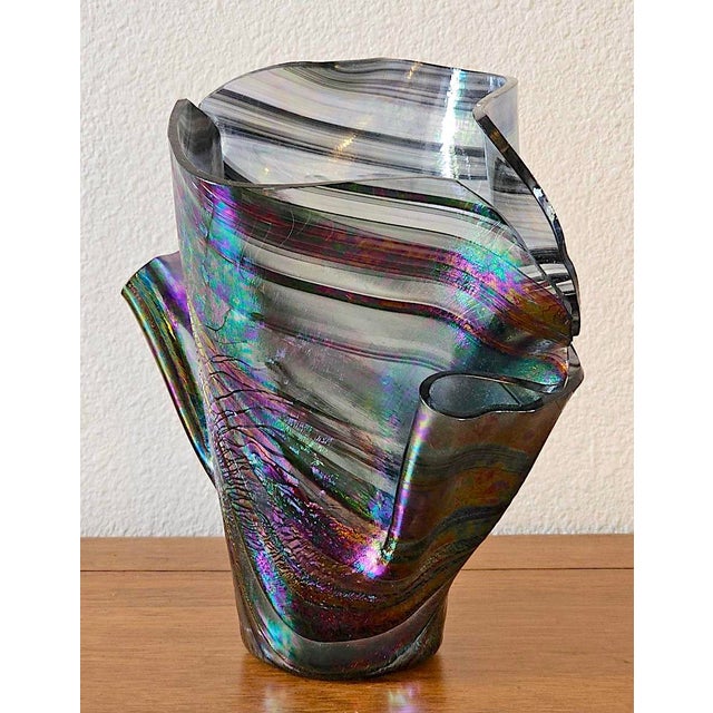 1990s Iridescent “Handkerchief” Art Glass Vase, Oil Slick Finish For Sale - Image 12 of 14