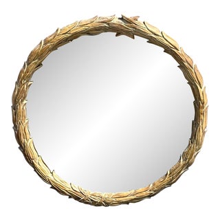 Mid-Century Italian Neo-Classical Style Cerused Whitewahed Pine Round Wall Mirror For Sale