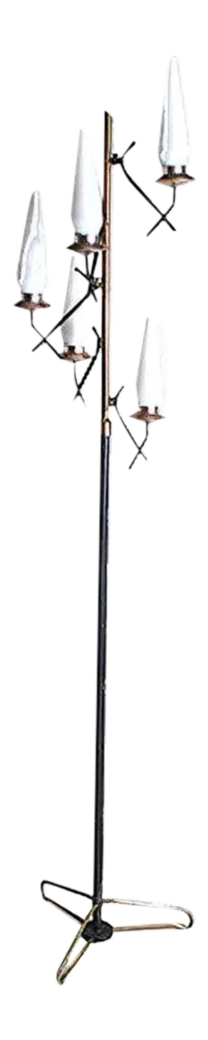 Opaline Glass & Brass Floor Lamp by Stilnovo, 1950s