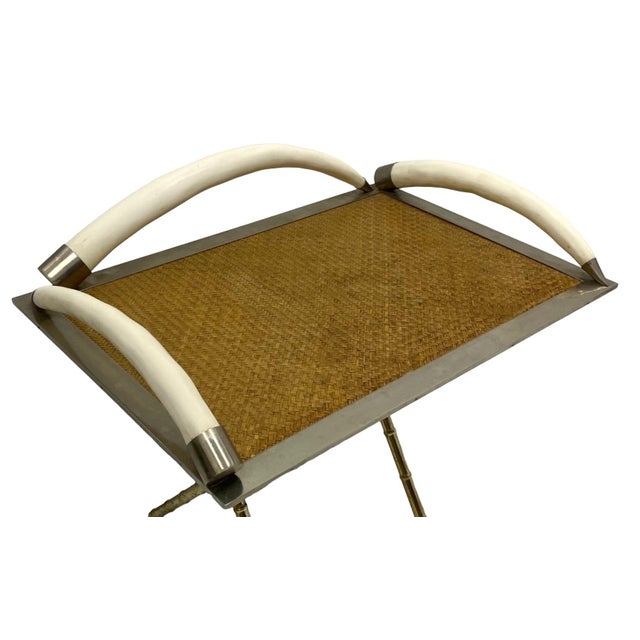 Anthony Redmile Organic Modern Faux Tusk / Horn Steel & Wicker Tray Att. To Anthony Redmile For Sale - Image 4 of 4