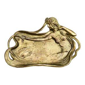 1900's Art Nouveau French Gilt Bronze Nymph Display Vanity Tray