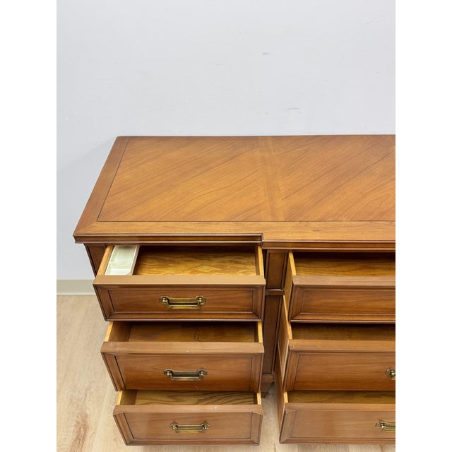 Vintage Dresser Drexel Transitional MCM Nine Drawer Lowboy Brass Handles For Sale - Image 13 of 18